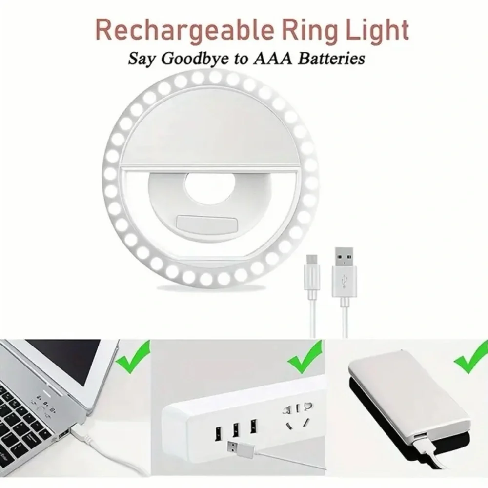 High-Quality LED Selfie Ring Light - Battery Rechargeable- NIB